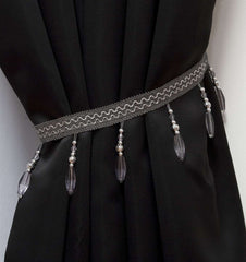 Crystal Beaded Curtain Tie Back (Grey)