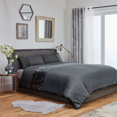 Chloe Crushed Velvet Duvet Cover Bedding Set - Grey