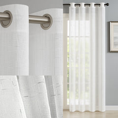 Celeste Voile Eyelet Curtain Panel - Elegant Metallic Silver Threads (White)