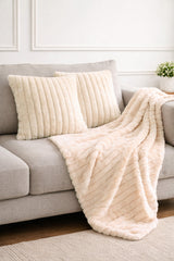 Ribbed Extra Thick Soft Faux Fur Throw (Cream)