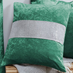 Crushed Velvet Fully Lined Ready Made Pencil Pleat Curtains (Emerald Green)