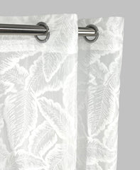 Eden Leaf Voile Eyelet Curtain Panel (White)