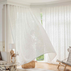 Eden Leaf Voile Slot Top Curtain Panel (White)