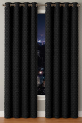 Elsa Square Fur Fabric Lined Eyelet Curtains (Black)
