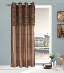 Elsa Faux Silk Eyelet Curtain Panel With Luxurious Fur Top (Mocha)