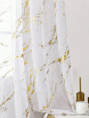 Elyse Marble Design Slot Top Voile Panel With Gold Foil