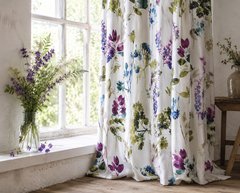 Emma Floral Botanical Pencil Pleat 3" Tape Top Thermal Curtains Watercolour Print Ready Made Pair