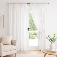 Evie' Lined Tape Top Voile Curtain (White)