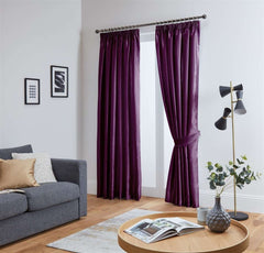Faux Silk Pencil Pleat Fully Lined Curtains (Aubergine )