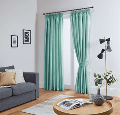Faux Silk Pencil Pleat Fully Lined Curtains (Duck Egg)