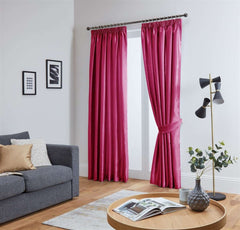 Faux Silk Pencil Pleat Fully Lined Curtains (Fuchsia)