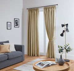 Faux Silk Pencil Pleat Fully Lined Curtains (Latte)