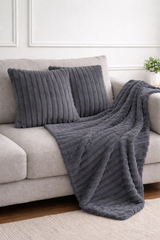 Ribbed Extra Thick Soft Faux Fur Throw (Grey)