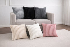 Ribbed Faux Fur Cushion Cover – Soft Plush Decorative Pillow (Multiple Colours and Sizes)