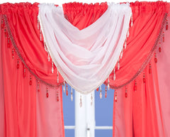 Beaded Voile Swags (Pastel Red)