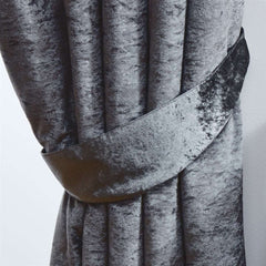 Crushed Velvet Fully Lined Ready Made Pencil Pleat Curtains (Dark Grey)