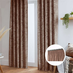 Crushed Velvet Fully Lined Ready Made Pencil Pleat Curtains (Mocha)