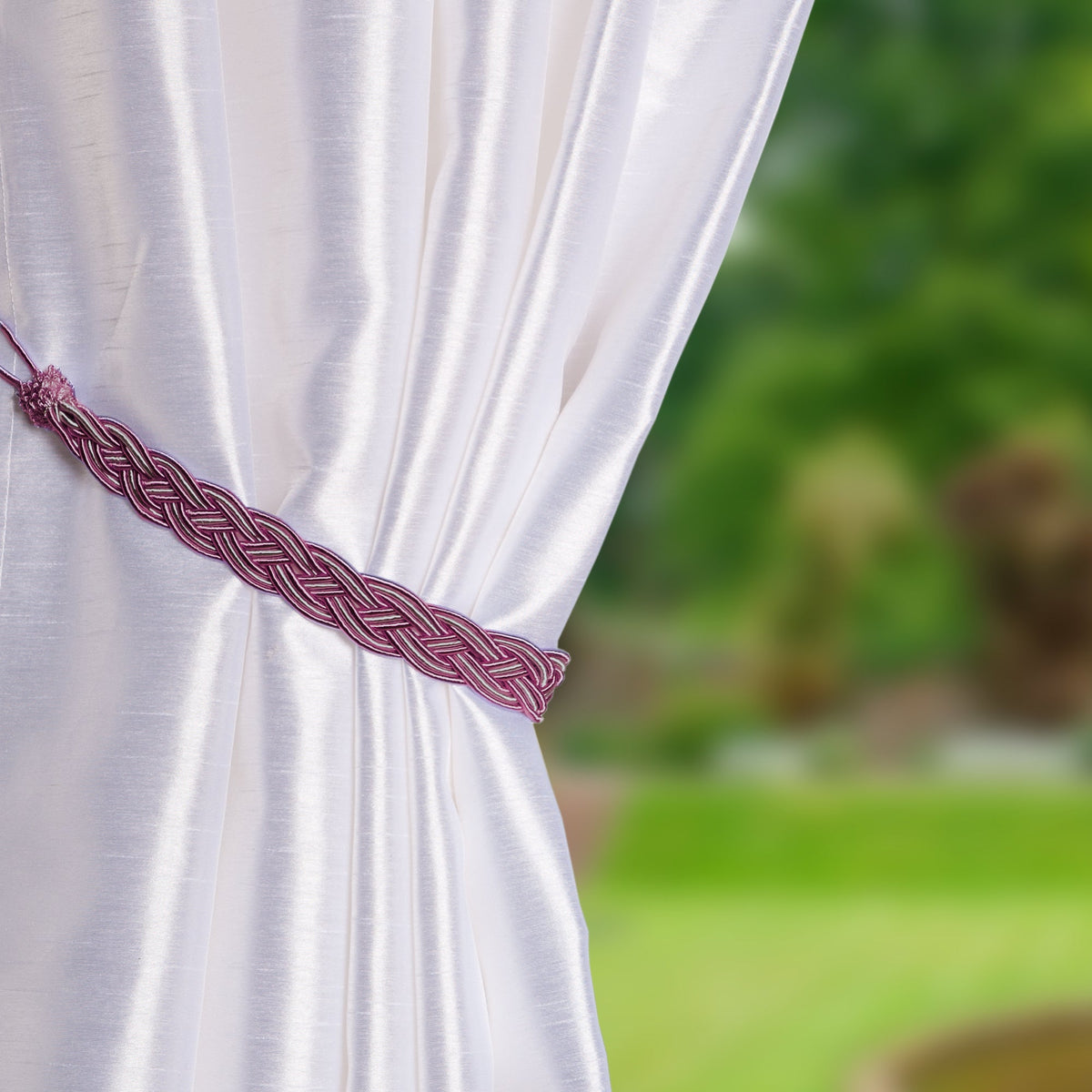 Pair Of Braided Satin Rope Curtain Tie Backs (Aubergine)