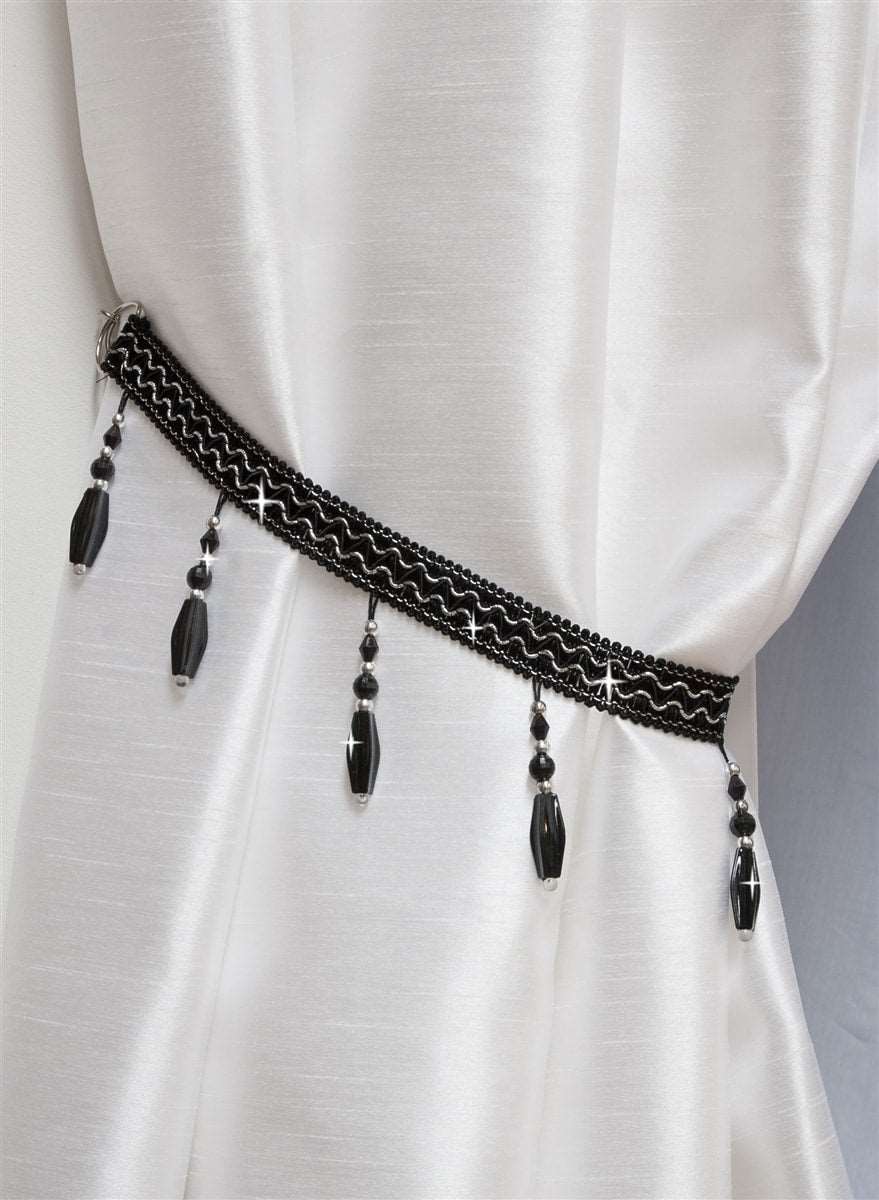 Crystal Beaded Curtain Tie Back (Black)
