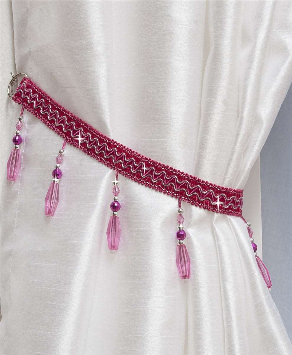 Crystal Beaded Curtain Tie Back (Fuchsia)
