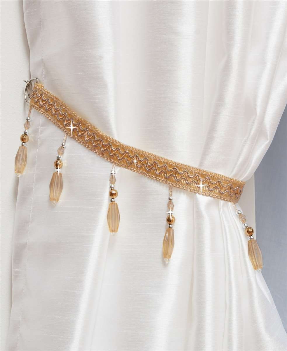 Crystal Beaded Curtain Tie Back (Latte)