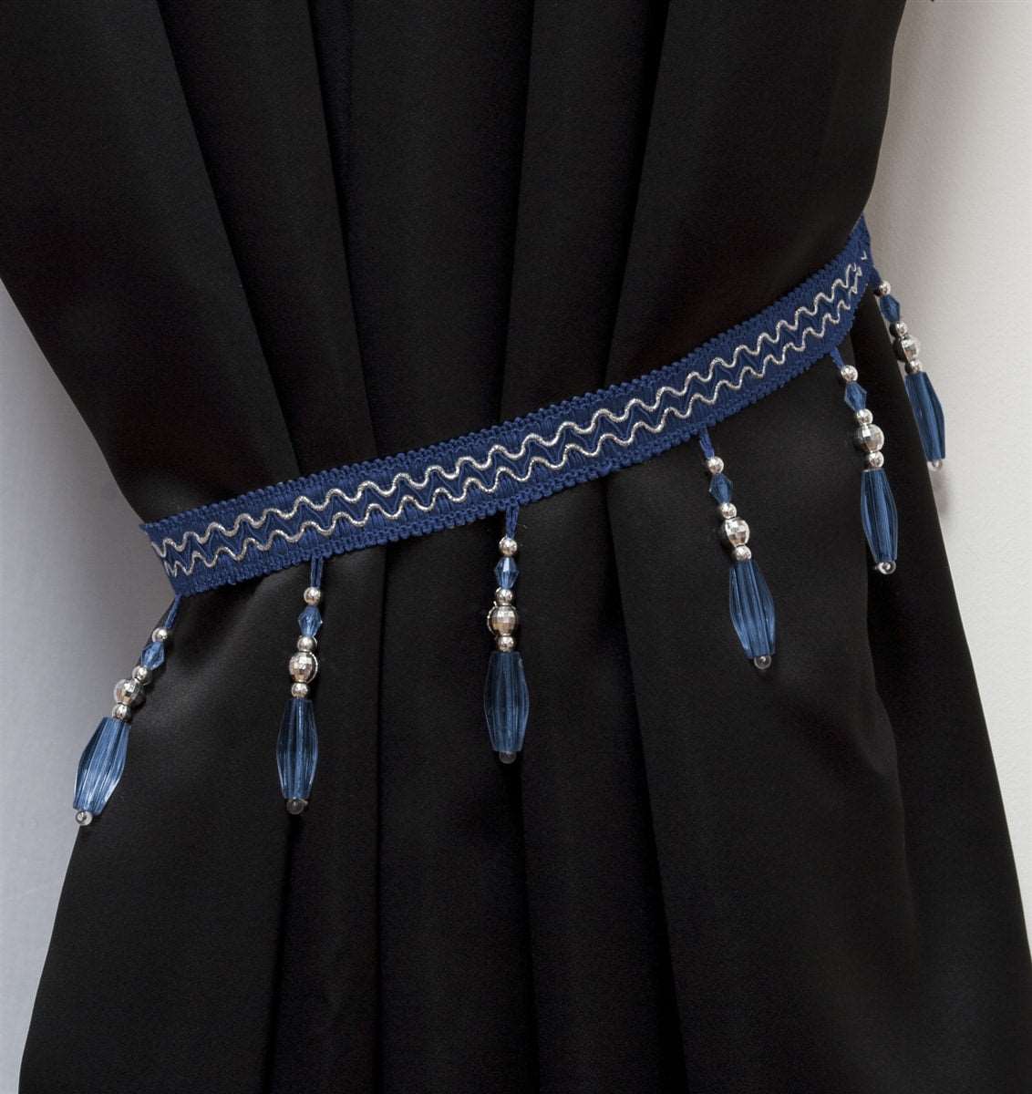 Crystal Beaded Curtain Tie Back (Navy)