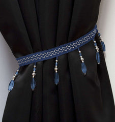Crystal Beaded Curtain Tie Back (Navy)