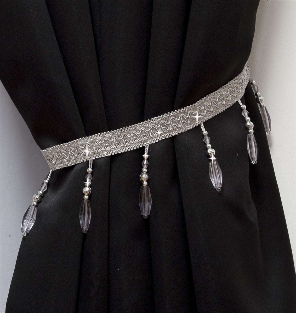 Crystal Beaded Curtain Tie Back (Silver)