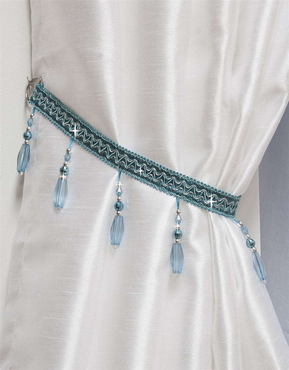 Crystal Beaded Curtain Tie Back (Teal)