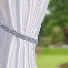 Pair Of Braided Satin Rope Curtain Tie Backs (Blue)