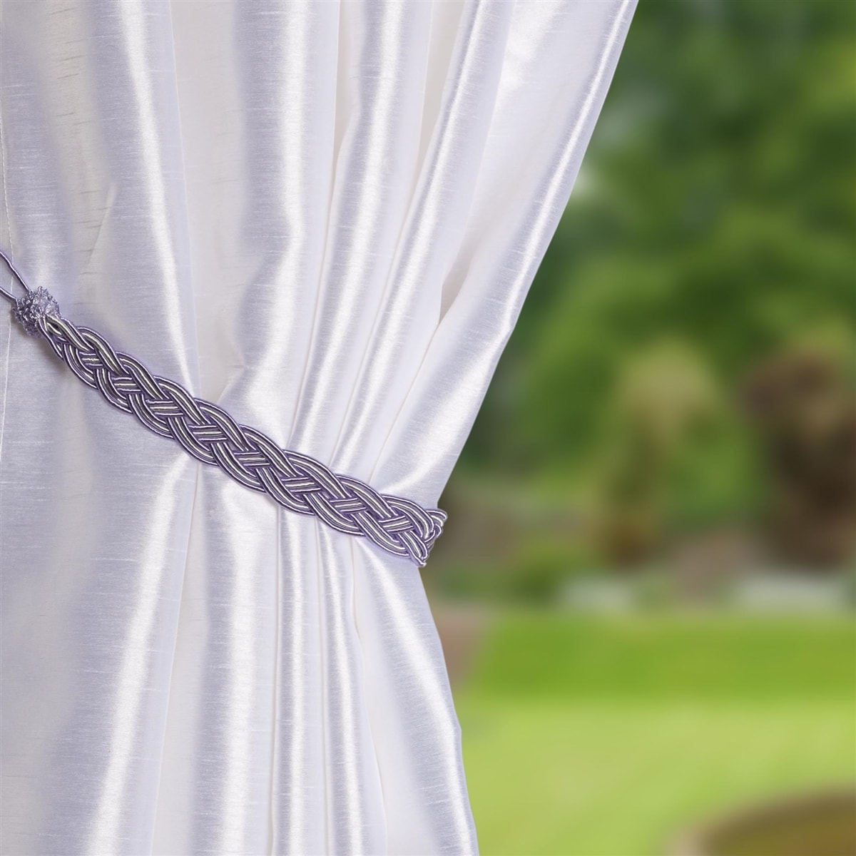 Pair Of Braided Satin Rope Curtain Tie Backs (Lilac)