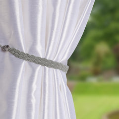 Pair Of Braided Satin Rope Curtain Tie Backs (Silver)
