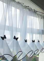 Butterfly Voile Curtain Blind With Matching Piping (Black)