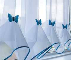 Butterfly Voile Curtain Blind With Matching Piping (Blue)