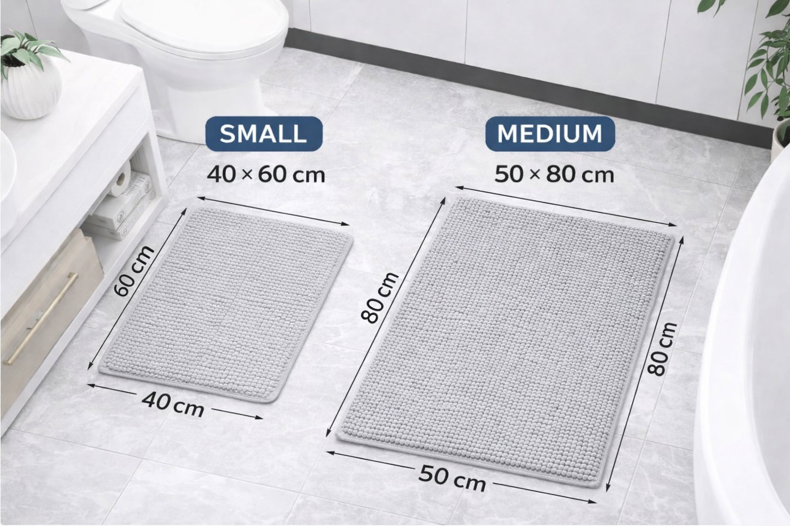 Chenille Bath Mat Non Slip Super Soft & Washable (Multiple Colours And Sizes)
