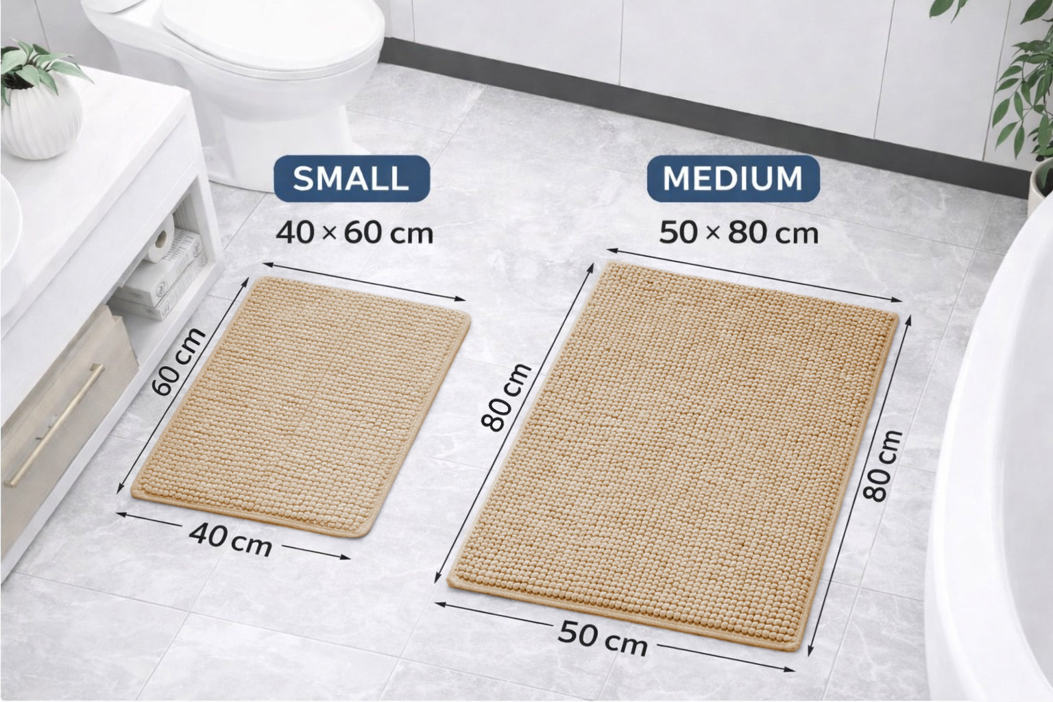 Chenille Bath Mat Non Slip Super Soft & Washable (Multiple Colours And Sizes)
