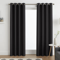 Faux Silk Eyelet Fully Lined Curtains (Black)