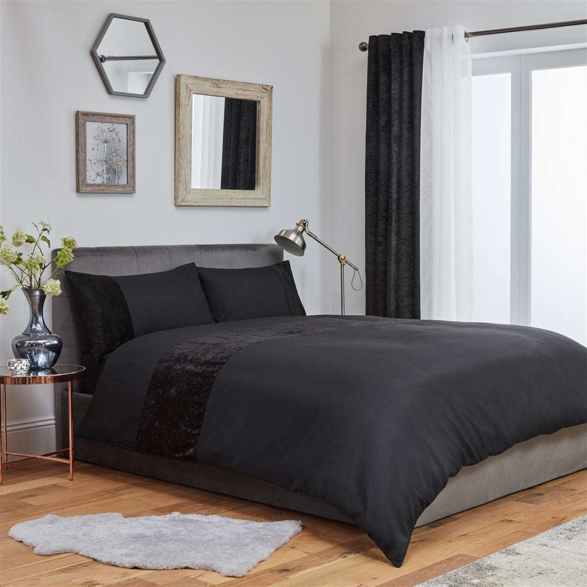 Chloe Crushed Velvet Duvet Cover Bedding Set - Black