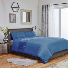 Chloe Crushed Velvet Duvet Cover Bedding Set - Blue