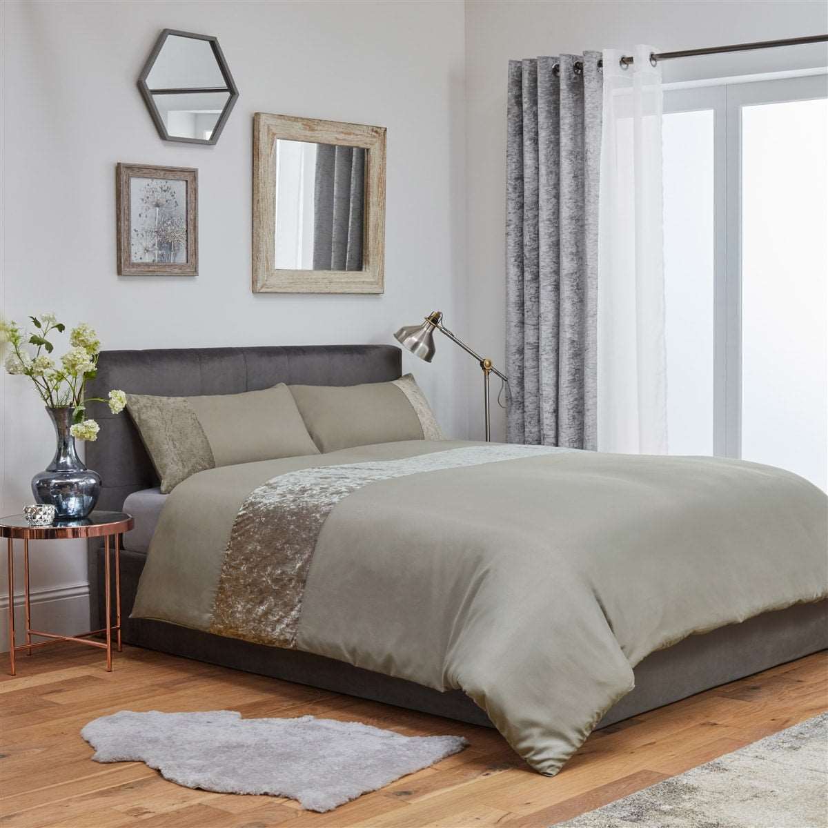 Chloe Crushed Velvet Duvet Cover Bedding Set - Mink Stone