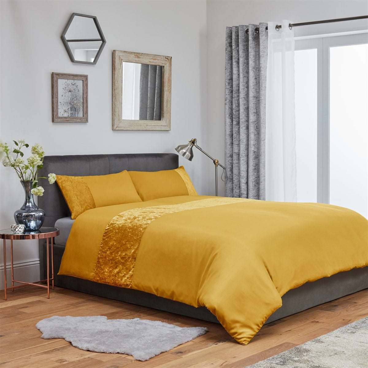 Chloe Crushed Velvet Duvet Cover Bedding Set - Ochre