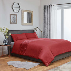 Chloe Crushed Velvet Duvet Cover Bedding Set - Red