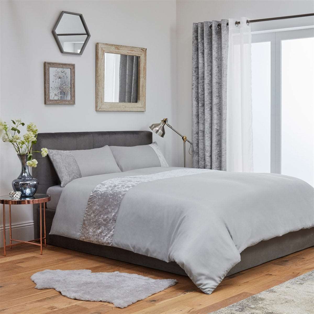 Chloe Crushed Velvet Duvet Cover Bedding Set - Silver