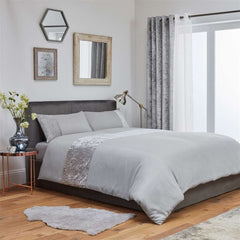 Chloe Crushed Velvet Duvet Cover Bedding Set - Silver