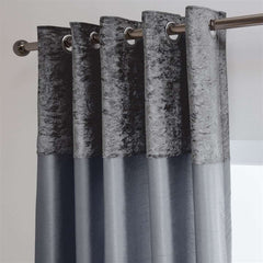 Chloe Crushed Velvet Band Fully Lined Faux Silk Eyelet Curtains (Grey)
