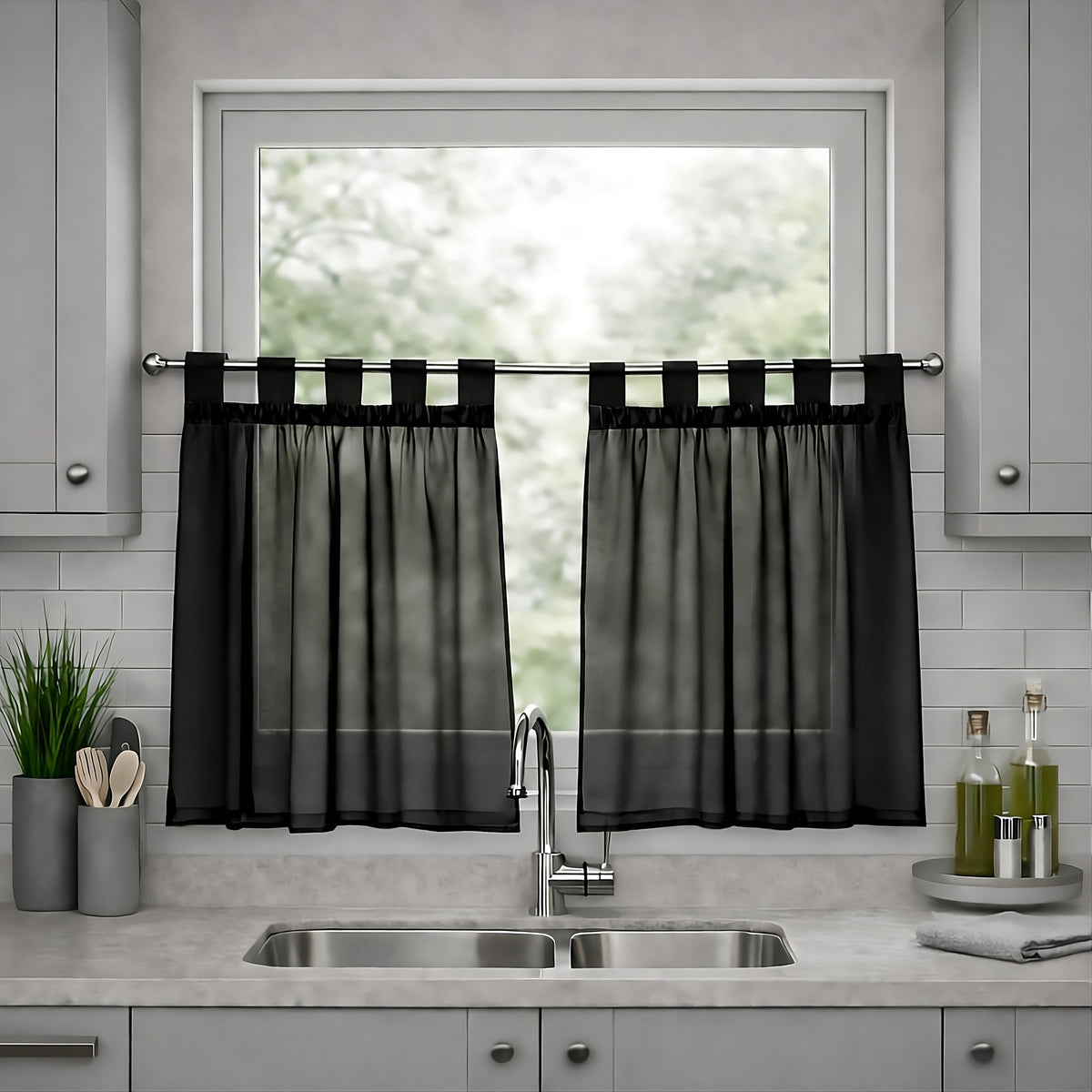 Lucy Pair Voile Tab Top Cafe Curtain Panels