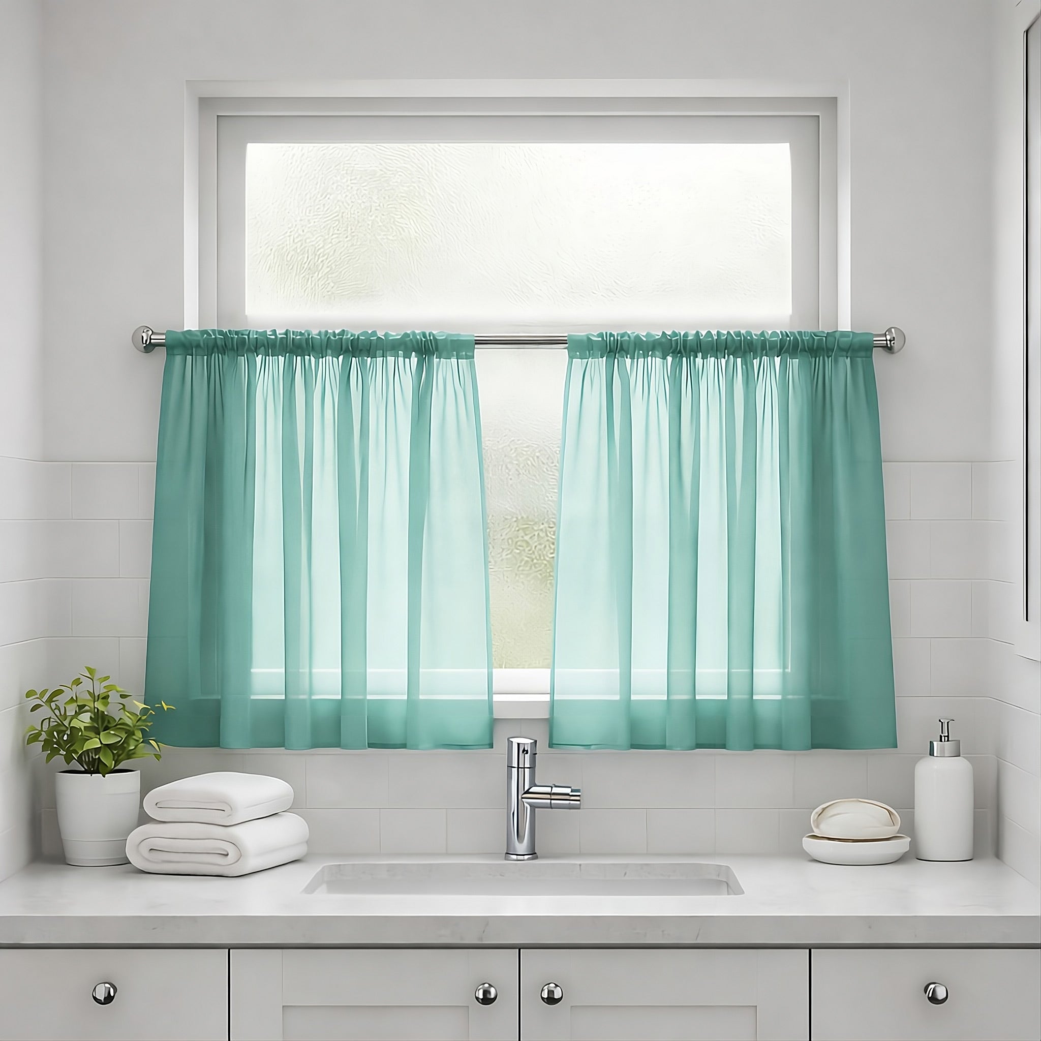 Lucy Pair Voile Slot Top Cafe Curtain Panels