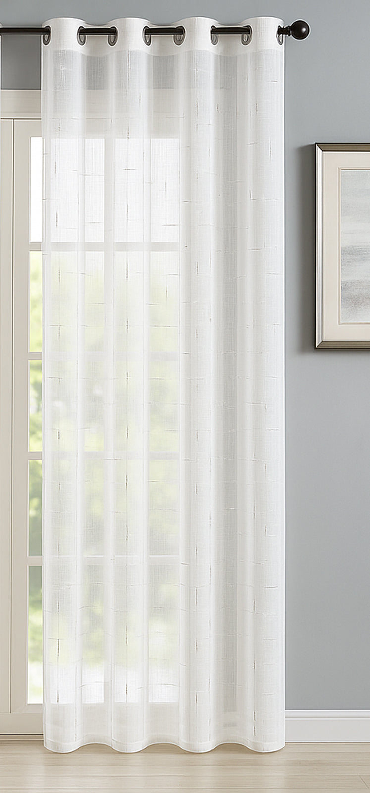 Celeste Voile Eyelet Curtain Panel - Elegant Metallic Silver Threads (White)