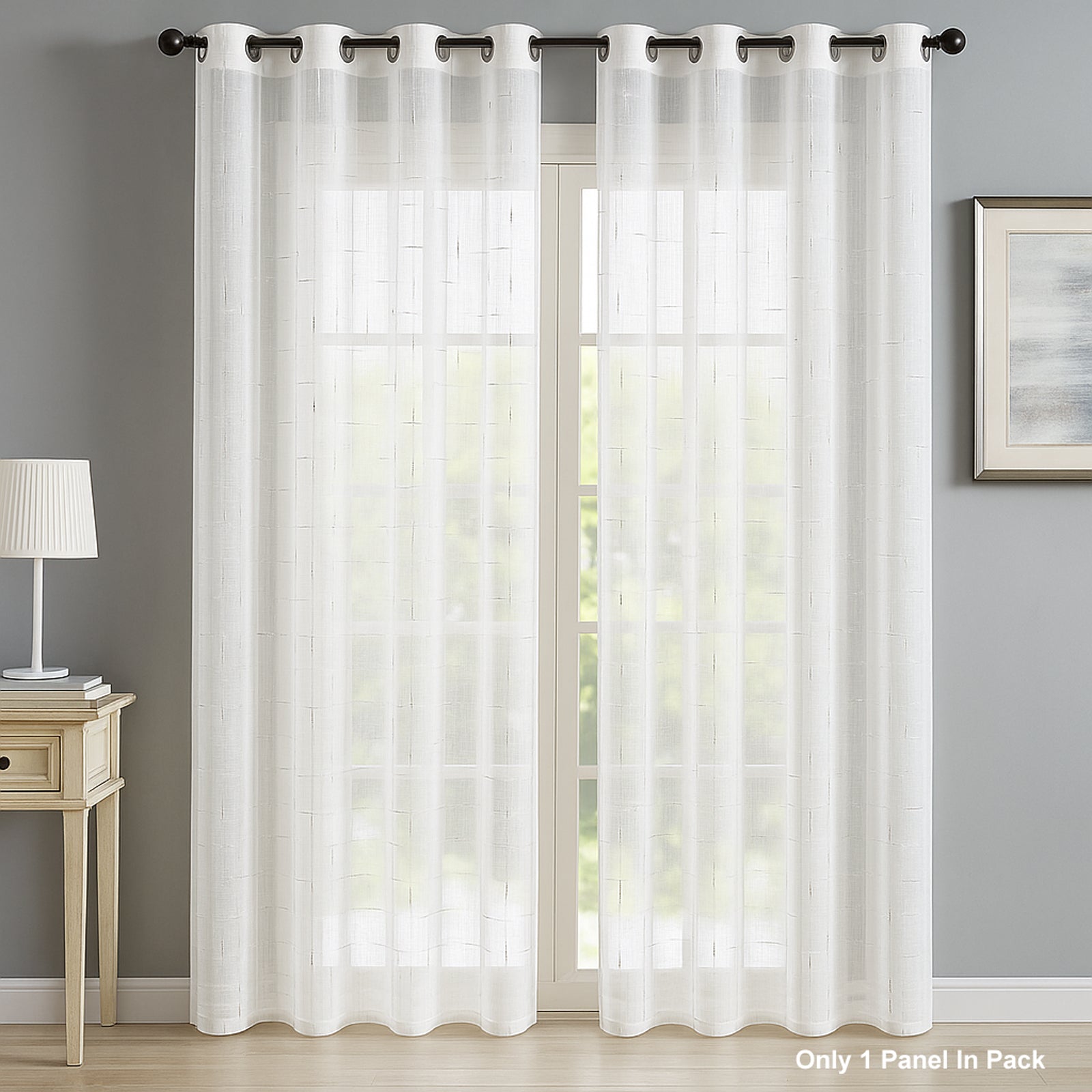 Celeste Voile Eyelet Curtain Panel - Elegant Metallic Silver Threads (White)