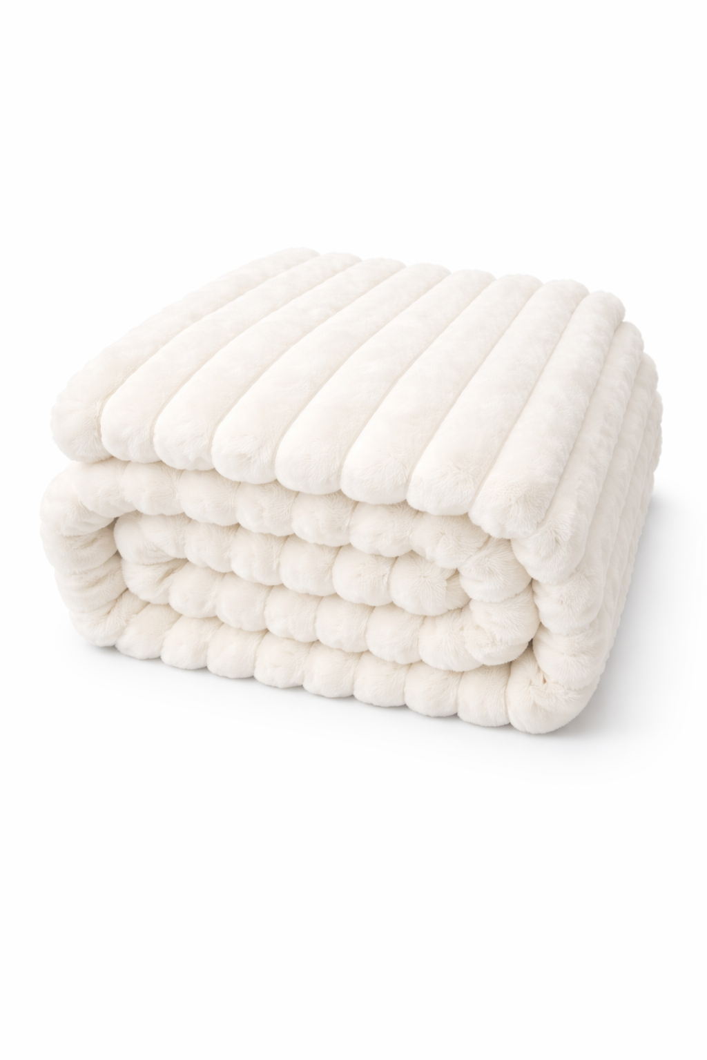 Ribbed Extra Thick Soft Faux Fur Throw (Ivory White)